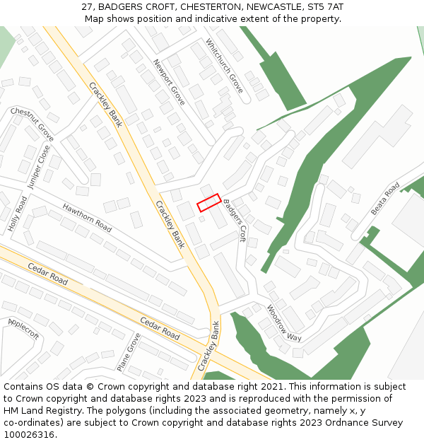 27, BADGERS CROFT, CHESTERTON, NEWCASTLE, ST5 7AT: Location map and indicative extent of plot