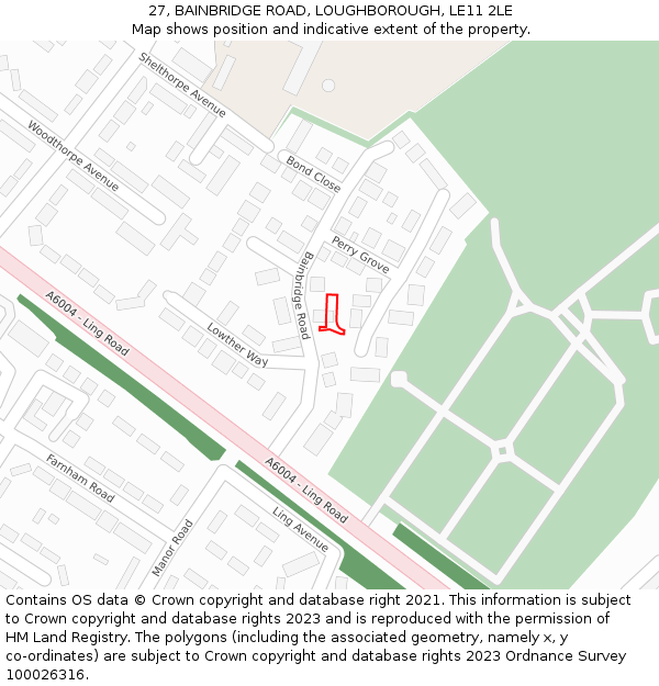 27, BAINBRIDGE ROAD, LOUGHBOROUGH, LE11 2LE: Location map and indicative extent of plot