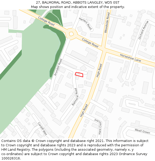27, BALMORAL ROAD, ABBOTS LANGLEY, WD5 0ST: Location map and indicative extent of plot