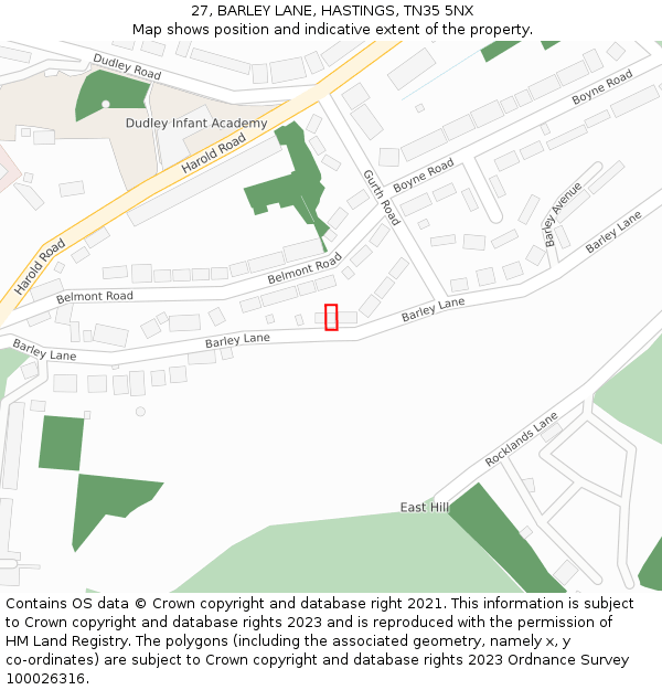 27, BARLEY LANE, HASTINGS, TN35 5NX: Location map and indicative extent of plot