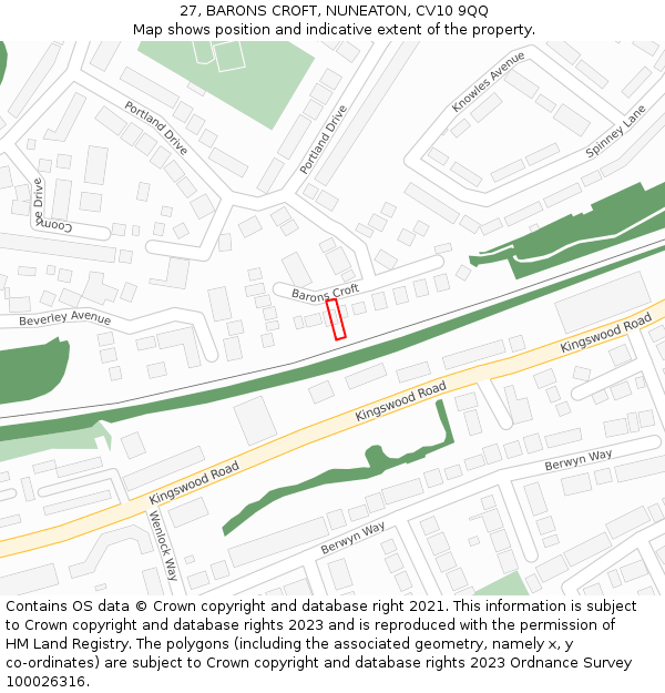27, BARONS CROFT, NUNEATON, CV10 9QQ: Location map and indicative extent of plot