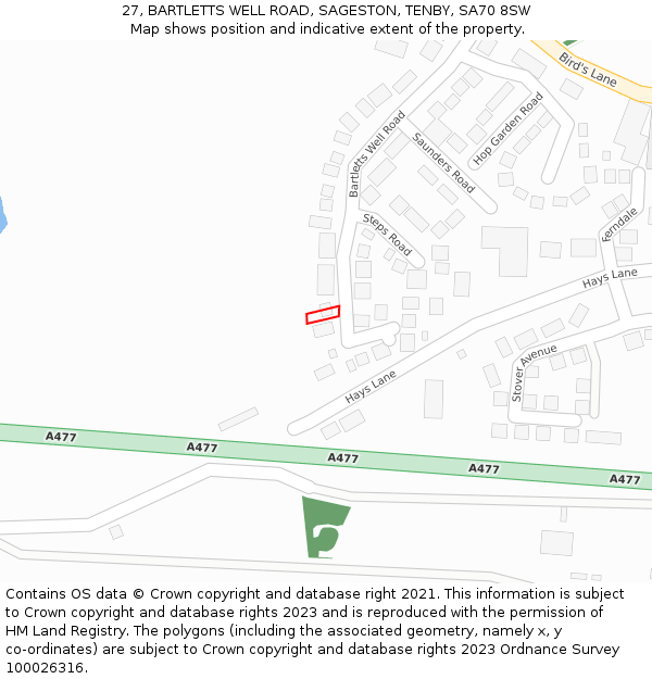 27, BARTLETTS WELL ROAD, SAGESTON, TENBY, SA70 8SW: Location map and indicative extent of plot