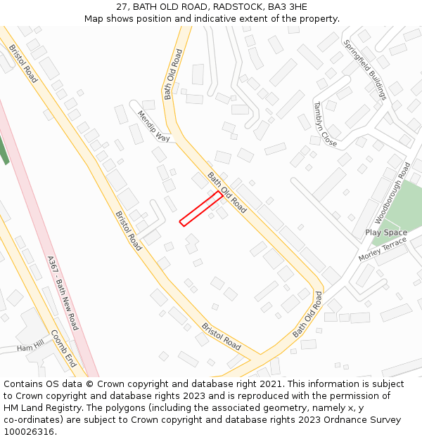 27, BATH OLD ROAD, RADSTOCK, BA3 3HE: Location map and indicative extent of plot
