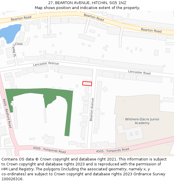 27, BEARTON AVENUE, HITCHIN, SG5 1NZ: Location map and indicative extent of plot