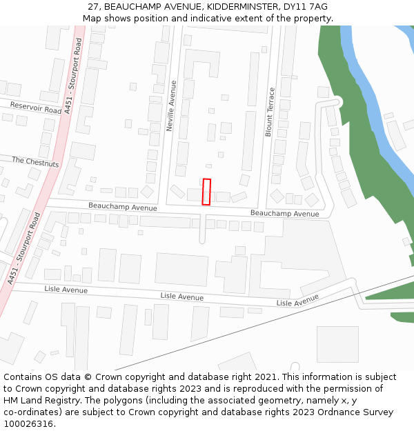 27, BEAUCHAMP AVENUE, KIDDERMINSTER, DY11 7AG: Location map and indicative extent of plot