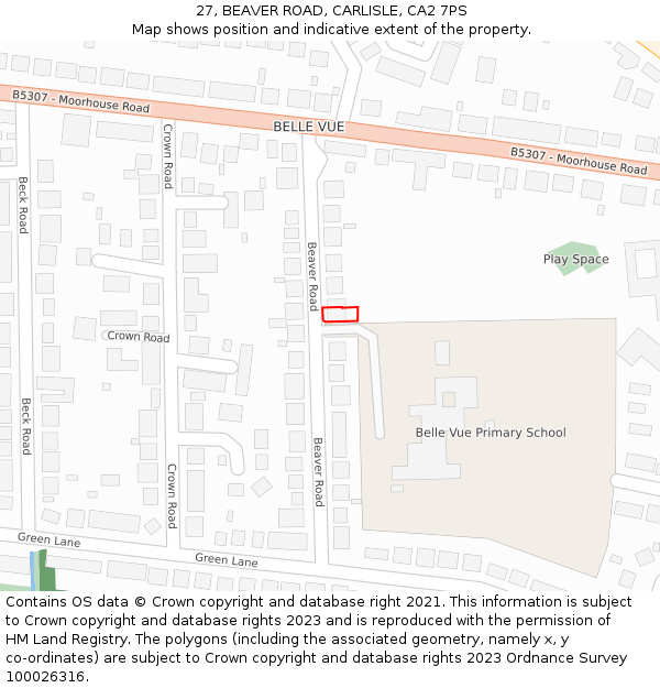 27, BEAVER ROAD, CARLISLE, CA2 7PS: Location map and indicative extent of plot