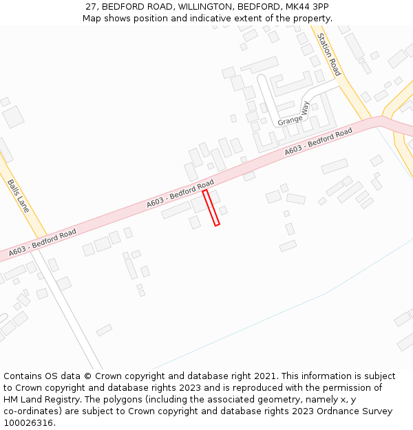 27, BEDFORD ROAD, WILLINGTON, BEDFORD, MK44 3PP: Location map and indicative extent of plot