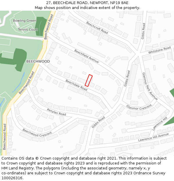 27, BEECHDALE ROAD, NEWPORT, NP19 8AE: Location map and indicative extent of plot
