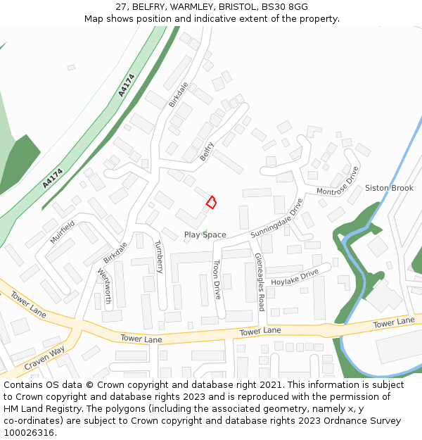 27, BELFRY, WARMLEY, BRISTOL, BS30 8GG: Location map and indicative extent of plot