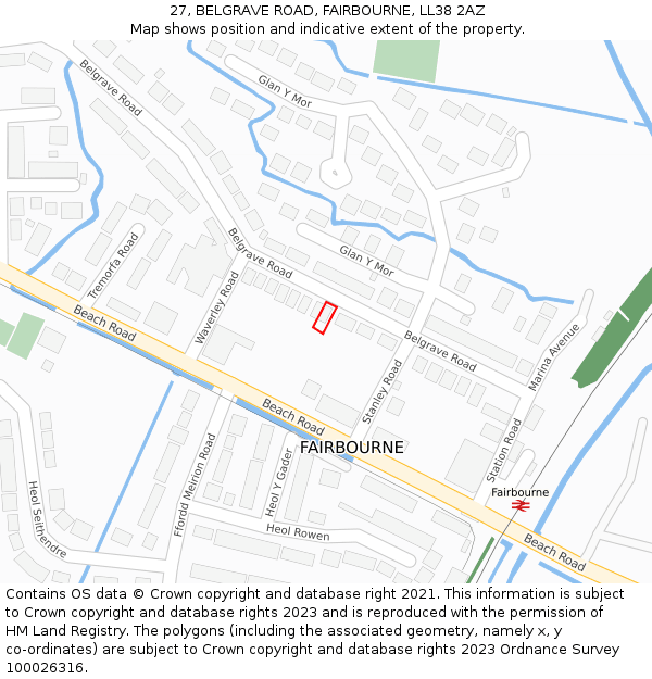 27, BELGRAVE ROAD, FAIRBOURNE, LL38 2AZ: Location map and indicative extent of plot