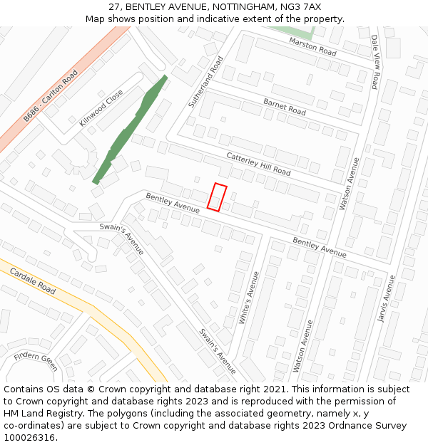 27, BENTLEY AVENUE, NOTTINGHAM, NG3 7AX: Location map and indicative extent of plot