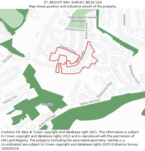 27, BESCOT WAY, SHIPLEY, BD18 1QA: Location map and indicative extent of plot