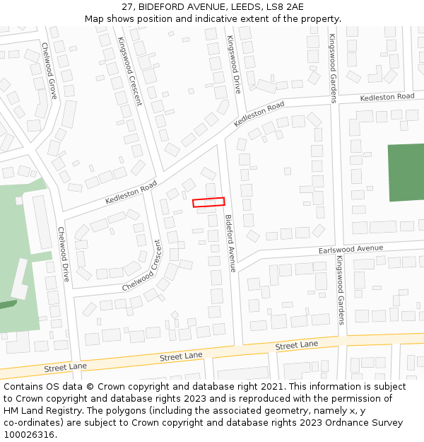 27, BIDEFORD AVENUE, LEEDS, LS8 2AE: Location map and indicative extent of plot