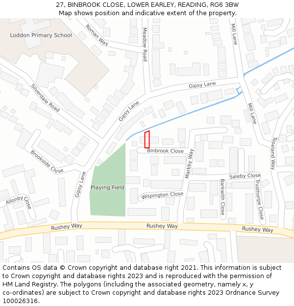 27, BINBROOK CLOSE, LOWER EARLEY, READING, RG6 3BW: Location map and indicative extent of plot