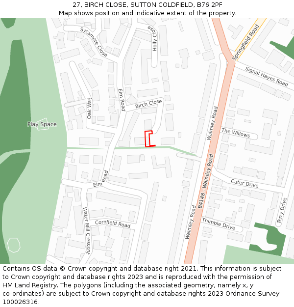 27, BIRCH CLOSE, SUTTON COLDFIELD, B76 2PF: Location map and indicative extent of plot