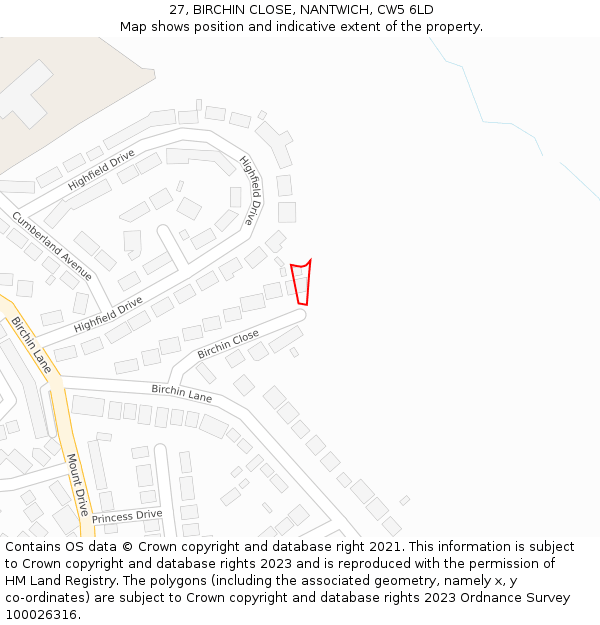 27, BIRCHIN CLOSE, NANTWICH, CW5 6LD: Location map and indicative extent of plot
