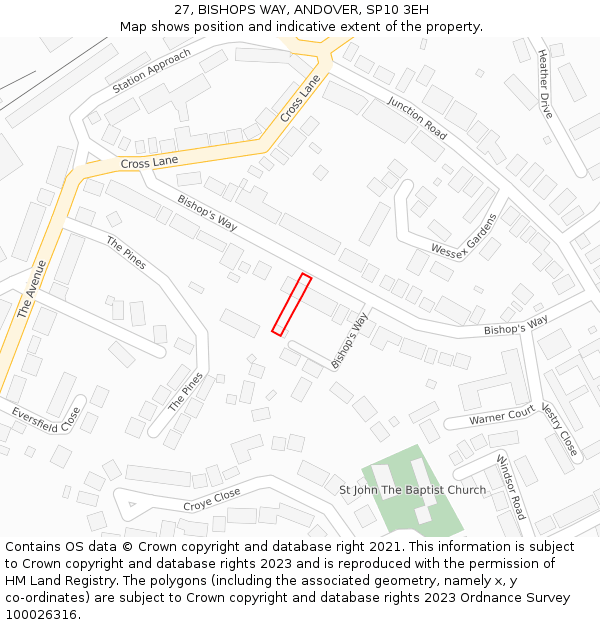 27, BISHOPS WAY, ANDOVER, SP10 3EH: Location map and indicative extent of plot