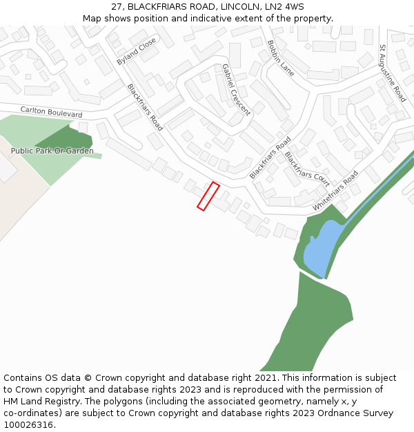 27, BLACKFRIARS ROAD, LINCOLN, LN2 4WS: Location map and indicative extent of plot