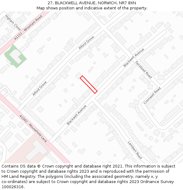 27, BLACKWELL AVENUE, NORWICH, NR7 8XN: Location map and indicative extent of plot