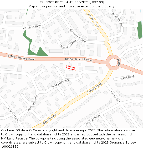 27, BOOT PIECE LANE, REDDITCH, B97 6SJ: Location map and indicative extent of plot