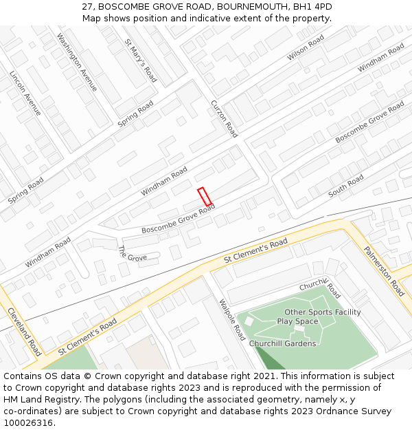 27, BOSCOMBE GROVE ROAD, BOURNEMOUTH, BH1 4PD: Location map and indicative extent of plot
