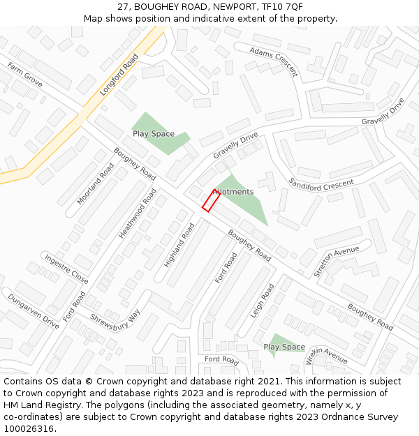 27, BOUGHEY ROAD, NEWPORT, TF10 7QF: Location map and indicative extent of plot
