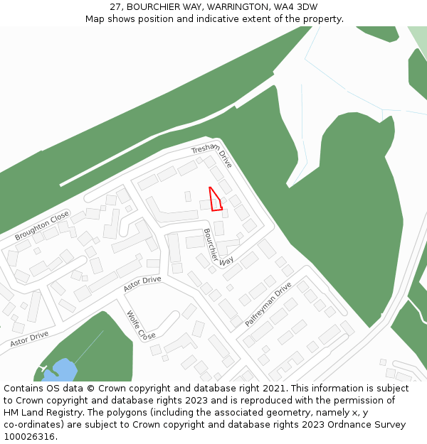 27, BOURCHIER WAY, WARRINGTON, WA4 3DW: Location map and indicative extent of plot