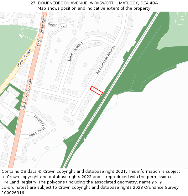 27, BOURNEBROOK AVENUE, WIRKSWORTH, MATLOCK, DE4 4BA: Location map and indicative extent of plot