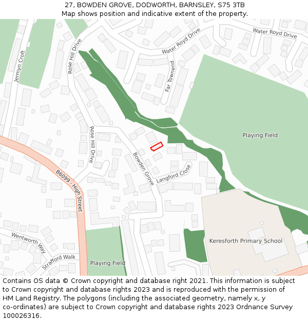 27, BOWDEN GROVE, DODWORTH, BARNSLEY, S75 3TB: Location map and indicative extent of plot