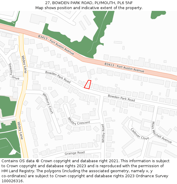 27, BOWDEN PARK ROAD, PLYMOUTH, PL6 5NF: Location map and indicative extent of plot