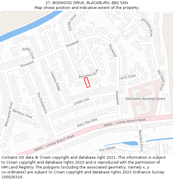 27, BOXWOOD DRIVE, BLACKBURN, BB2 5AN: Location map and indicative extent of plot