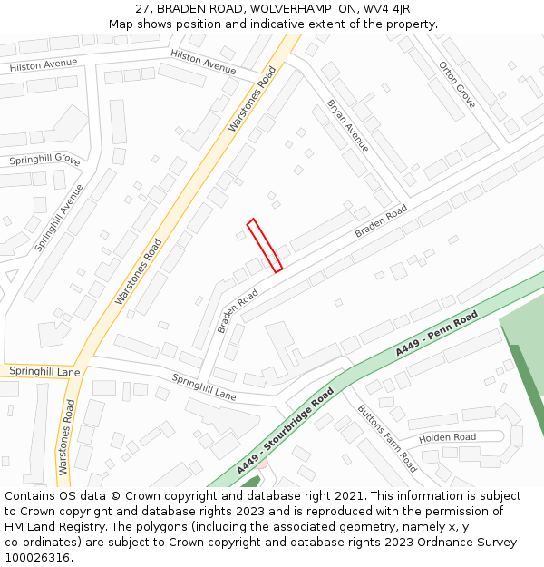 27, BRADEN ROAD, WOLVERHAMPTON, WV4 4JR: Location map and indicative extent of plot