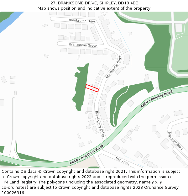 27, BRANKSOME DRIVE, SHIPLEY, BD18 4BB: Location map and indicative extent of plot