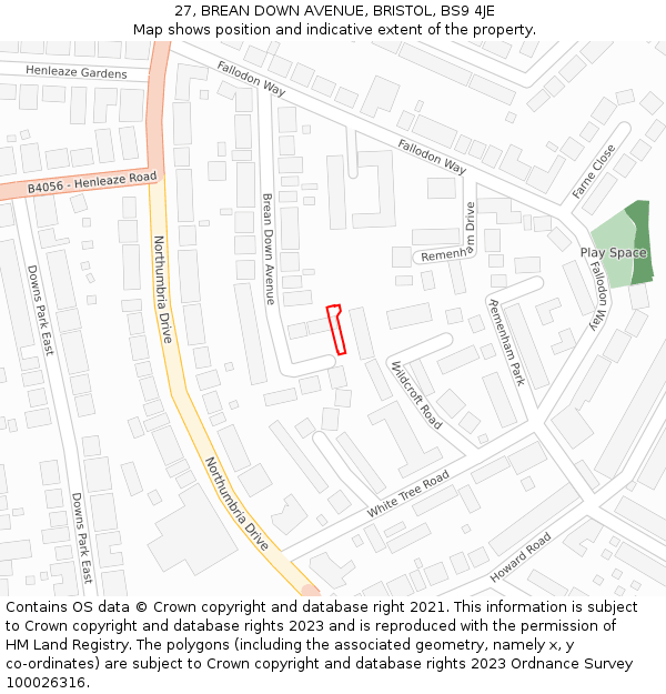 27, BREAN DOWN AVENUE, BRISTOL, BS9 4JE: Location map and indicative extent of plot