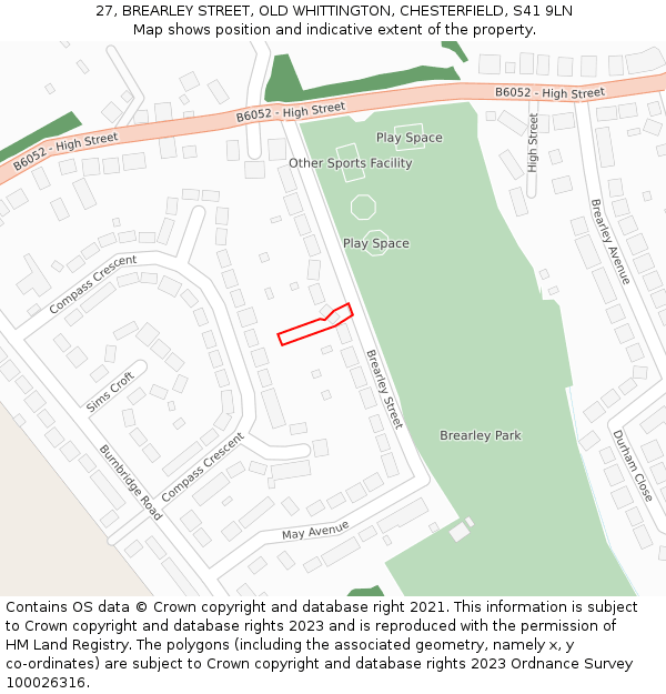 27, BREARLEY STREET, OLD WHITTINGTON, CHESTERFIELD, S41 9LN: Location map and indicative extent of plot