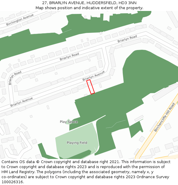 27, BRIARLYN AVENUE, HUDDERSFIELD, HD3 3NN: Location map and indicative extent of plot