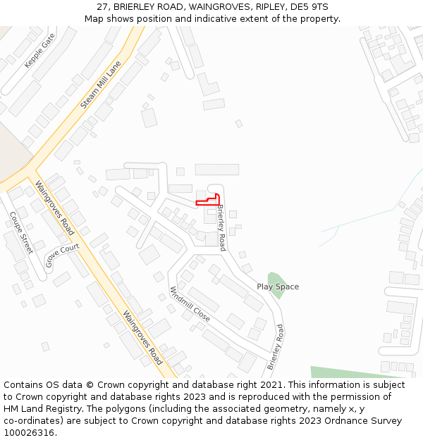 27, BRIERLEY ROAD, WAINGROVES, RIPLEY, DE5 9TS: Location map and indicative extent of plot