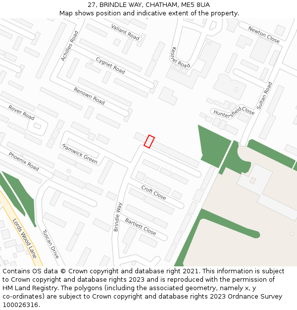 27, BRINDLE WAY, CHATHAM, ME5 8UA: Location map and indicative extent of plot