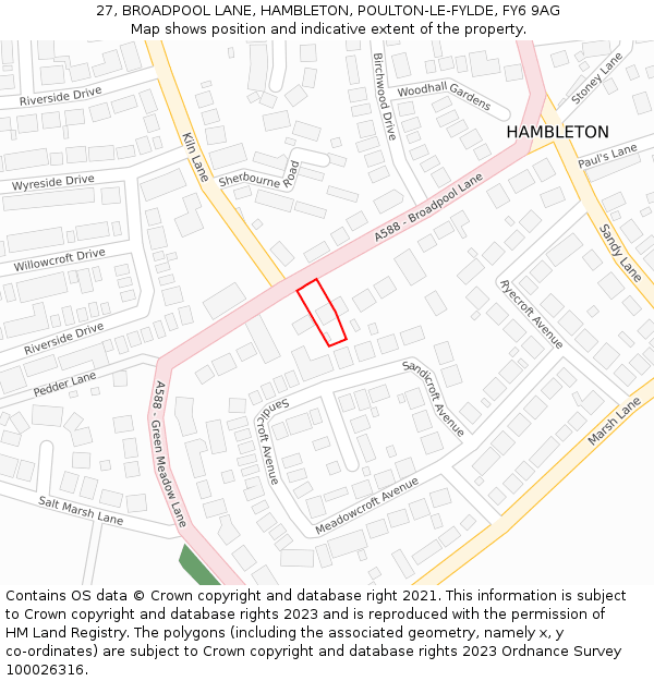 27, BROADPOOL LANE, HAMBLETON, POULTON-LE-FYLDE, FY6 9AG: Location map and indicative extent of plot