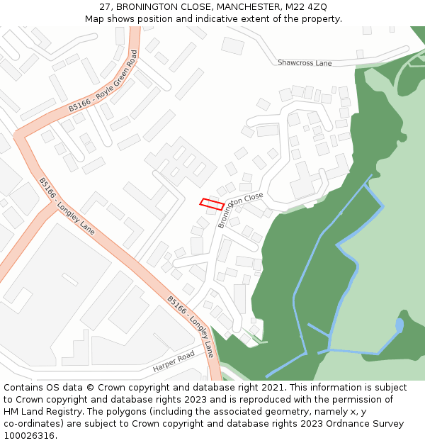 27, BRONINGTON CLOSE, MANCHESTER, M22 4ZQ: Location map and indicative extent of plot