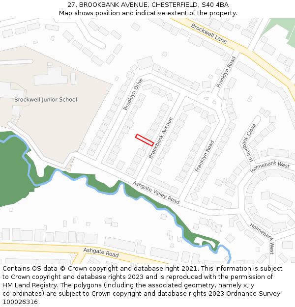 27, BROOKBANK AVENUE, CHESTERFIELD, S40 4BA: Location map and indicative extent of plot