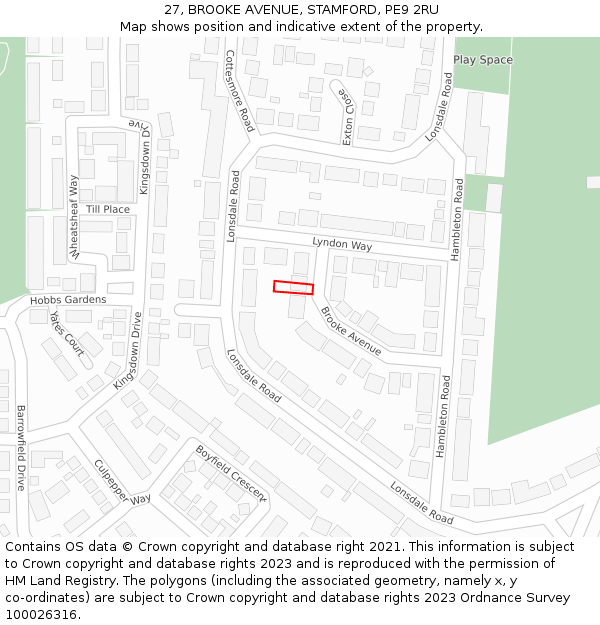27, BROOKE AVENUE, STAMFORD, PE9 2RU: Location map and indicative extent of plot