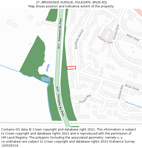 27, BROOKSIDE AVENUE, POLEGATE, BN26 6DJ: Location map and indicative extent of plot