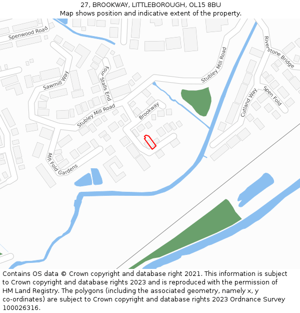 27, BROOKWAY, LITTLEBOROUGH, OL15 8BU: Location map and indicative extent of plot