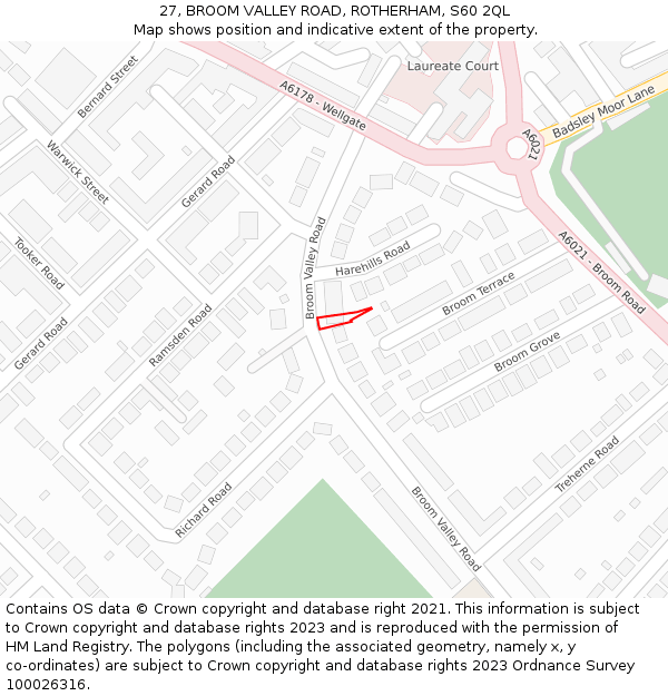 27, BROOM VALLEY ROAD, ROTHERHAM, S60 2QL: Location map and indicative extent of plot