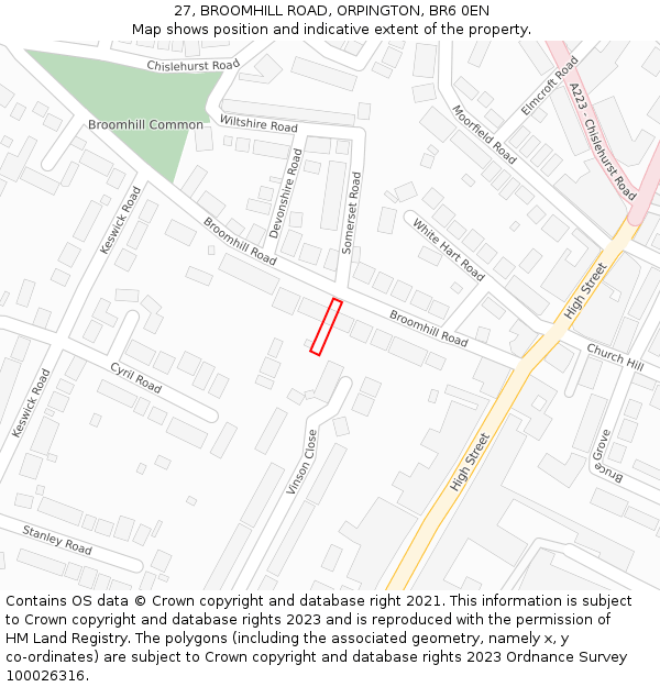 27, BROOMHILL ROAD, ORPINGTON, BR6 0EN: Location map and indicative extent of plot