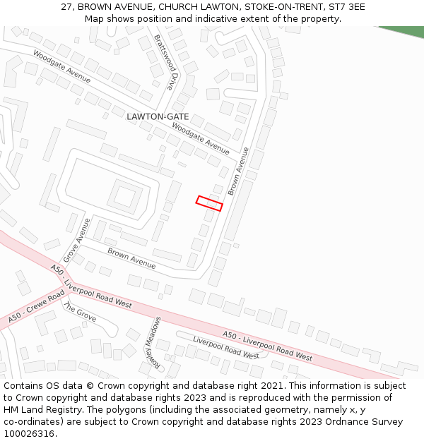 27, BROWN AVENUE, CHURCH LAWTON, STOKE-ON-TRENT, ST7 3EE: Location map and indicative extent of plot