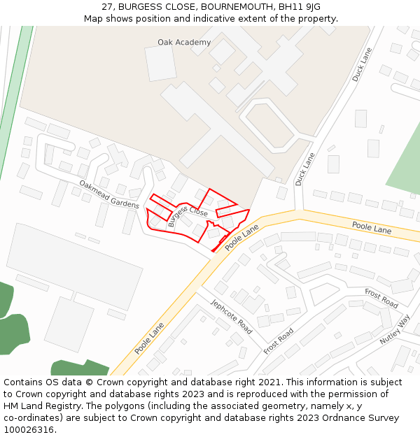 27, BURGESS CLOSE, BOURNEMOUTH, BH11 9JG: Location map and indicative extent of plot