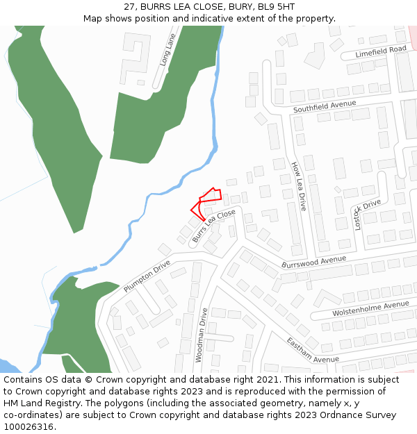27, BURRS LEA CLOSE, BURY, BL9 5HT: Location map and indicative extent of plot