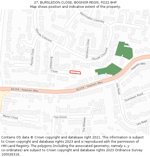 27, BURSLEDON CLOSE, BOGNOR REGIS, PO22 8HP: Location map and indicative extent of plot